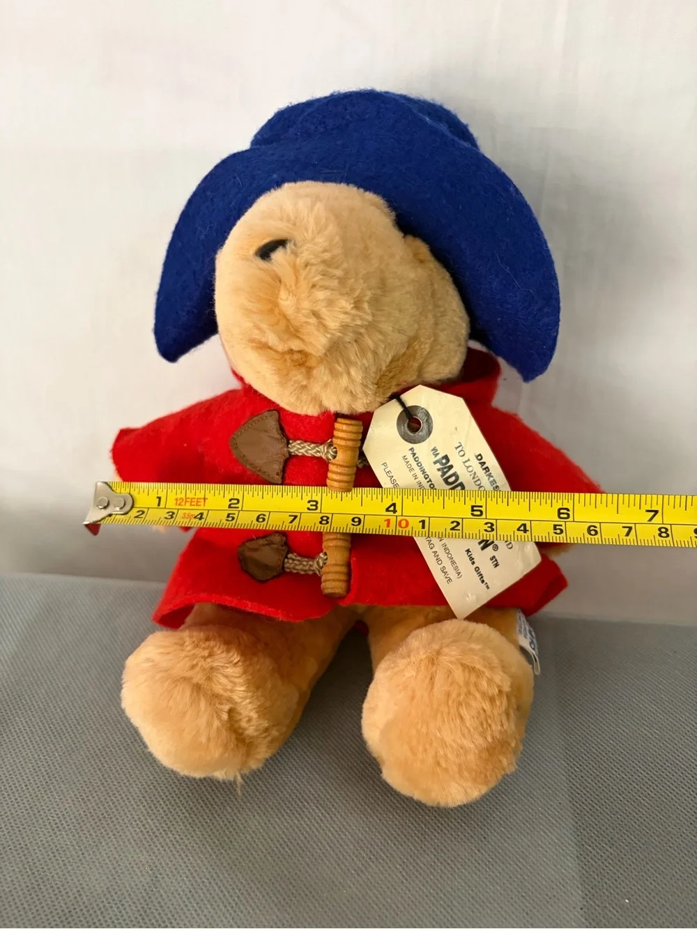 Vintage Paddington Bear Plush Darkest Peru Red Coat Blue Hat(F168)